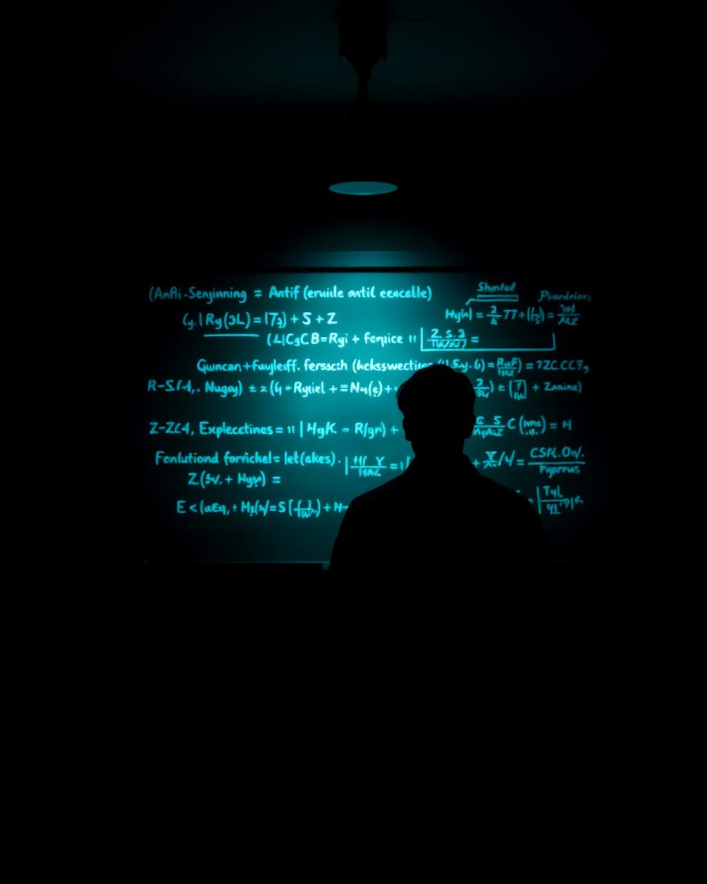 Silhouette of scientist before equations